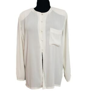 Jones New York Semi Sheer Button Loop Front Closure Chest Pocket Ivory Blouse 12
